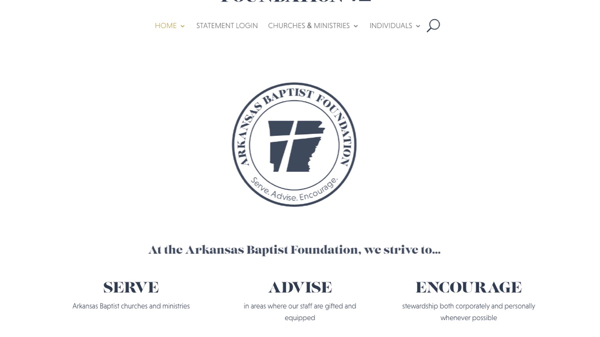 Arkansas Baptist Foundation website homepage — built by WebJIVE