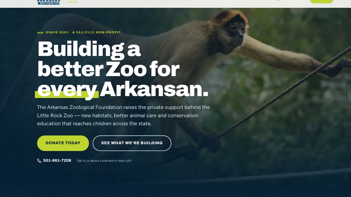 Arkansas Zoological Foundation website homepage — built by WebJIVE