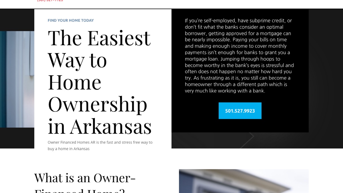 Owner Financed Homes AR website homepage — built by WebJIVE