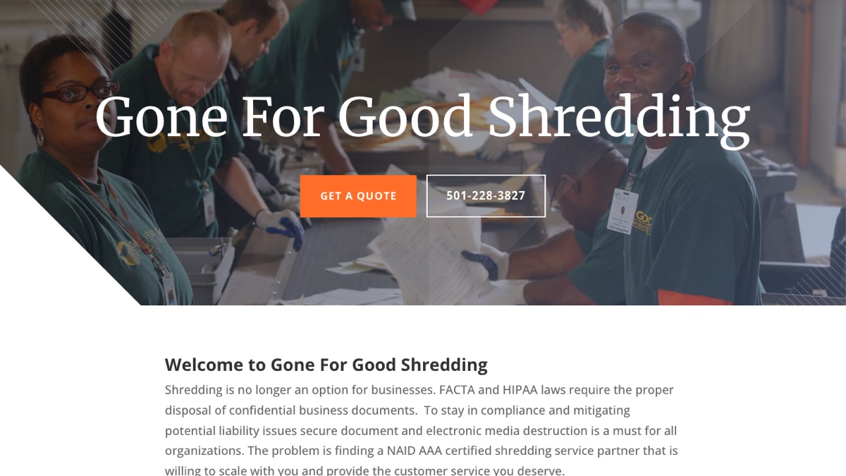 Gone For Good Shredding website homepage — built by WebJIVE