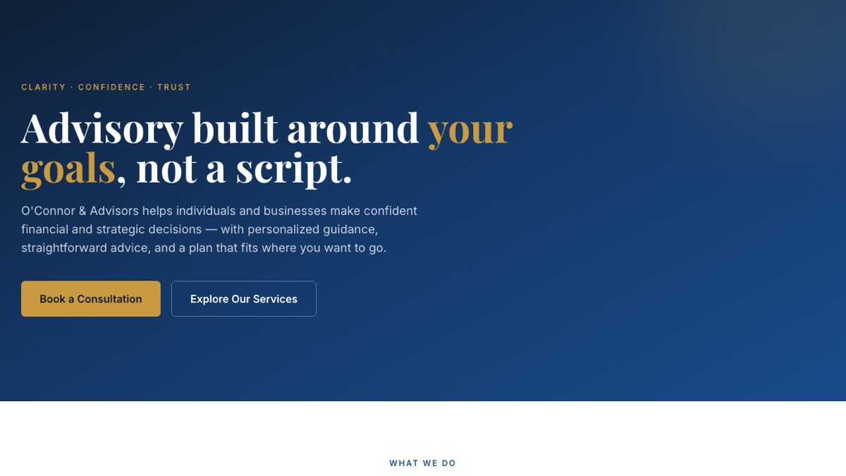 OConnor Advisors, LLC website homepage — built by WebJIVE