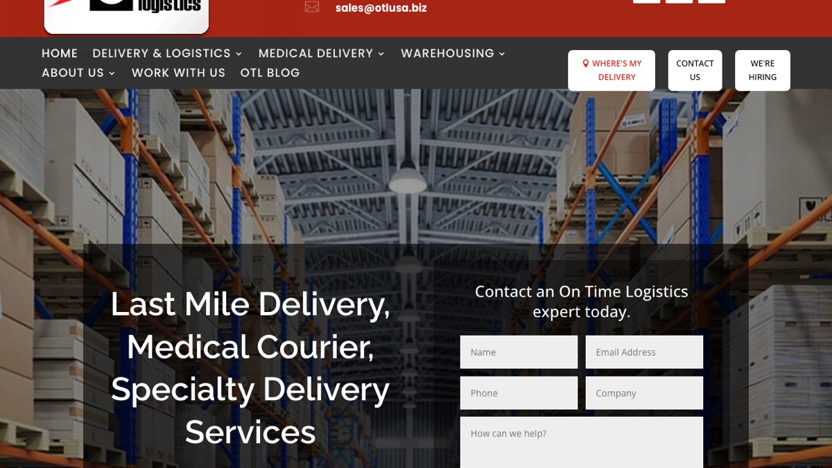 On Time Logistics website homepage — built by WebJIVE
