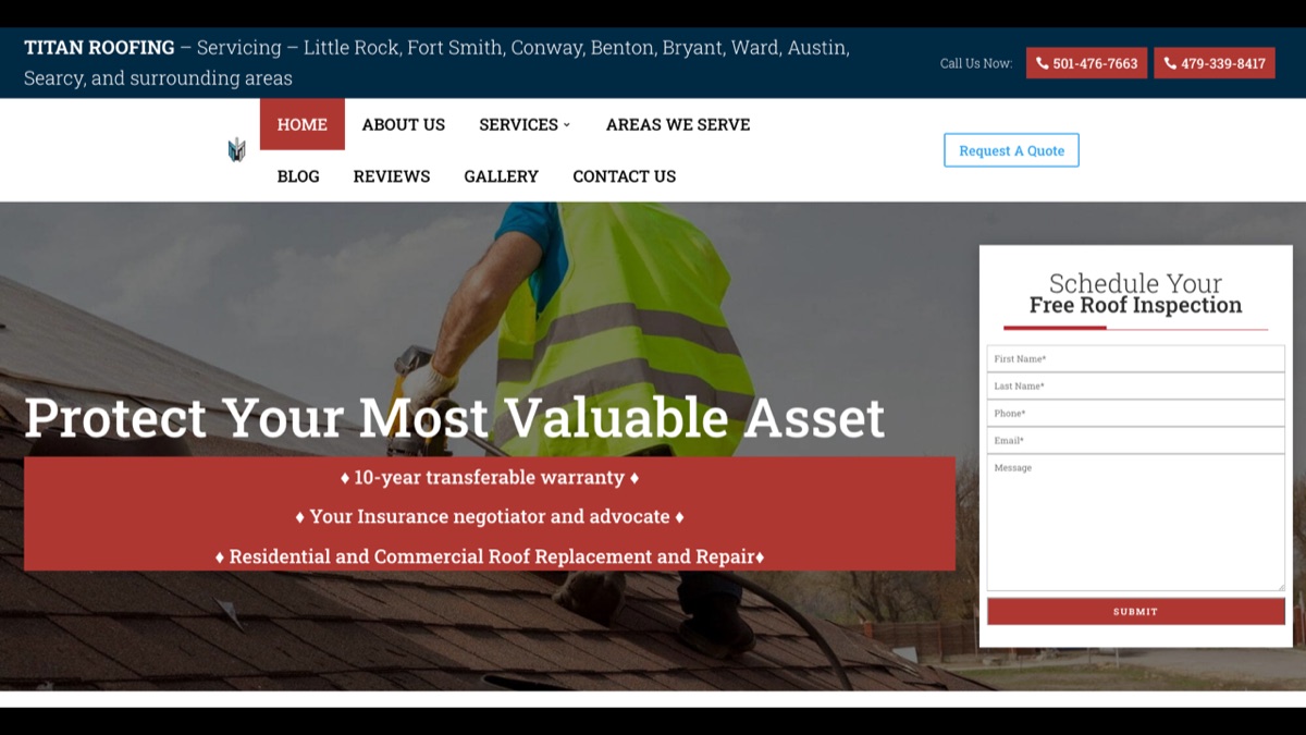 Titan Roofing & Construction website homepage — built by WebJIVE