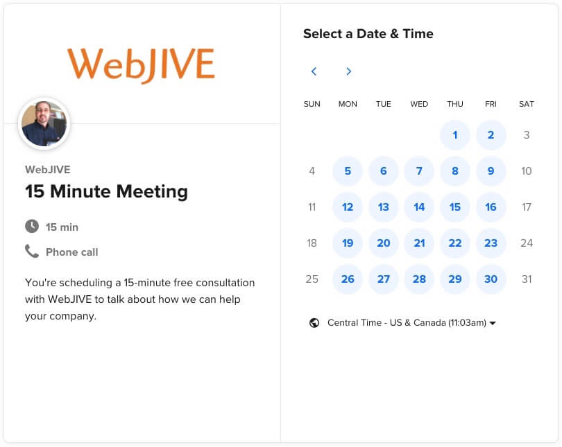 Schedule a call with WebJIVE
