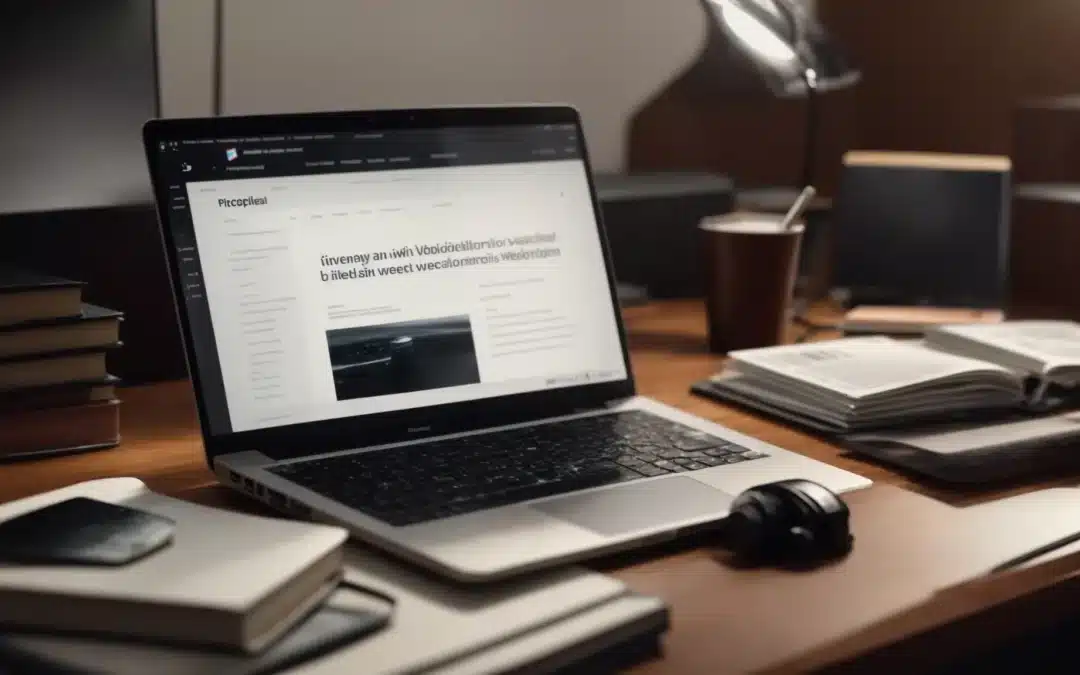 Laptop displaying a web design interface on a wooden desk with notebooks, a coffee cup, and headphones, illustrating responsive design strategies for enhancing user experience.